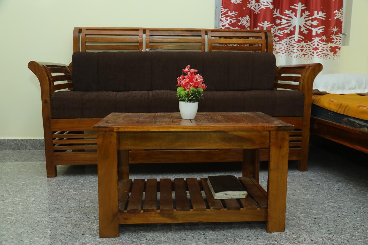 Comfortable Wooden Sofa & Coffee Table Seating Area